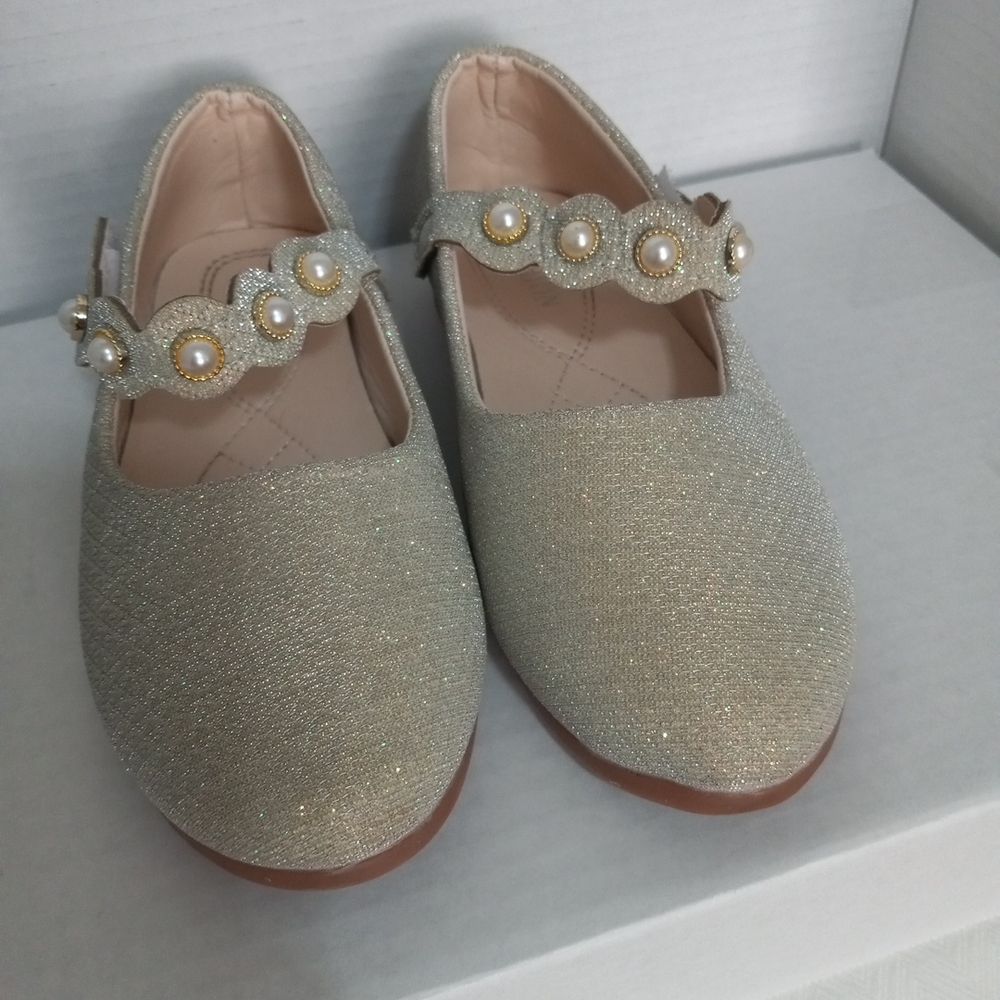 🔥Kids Fashion Brand Pearl-Embellished Gold Sparkle Formal Shoes Size 34 Girl - Picture 11 of 11
